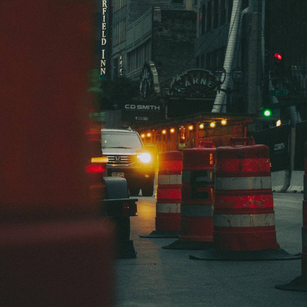 road barriers at night